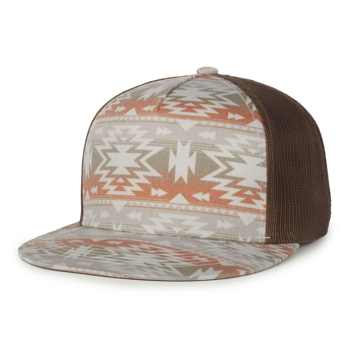 OC Sports OC510P Printed 5-Panel Mesh Back Cap - Sand Aztec/Brown