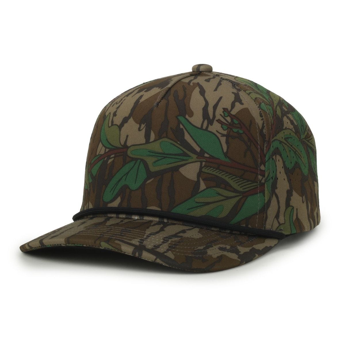 OC Sports OC551CAMO Perforated Camo 5-Panel Cap - Mossy Oak Greenleaf/Black Cord
