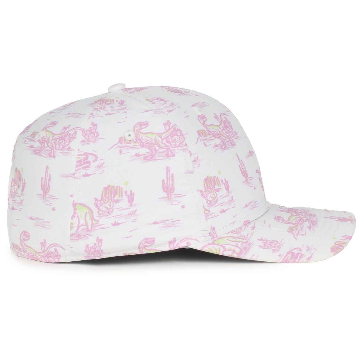 Legendary Headwear QUIVER Sublimated Print Structured Snapback Cap - Dinosaur/White and Pink