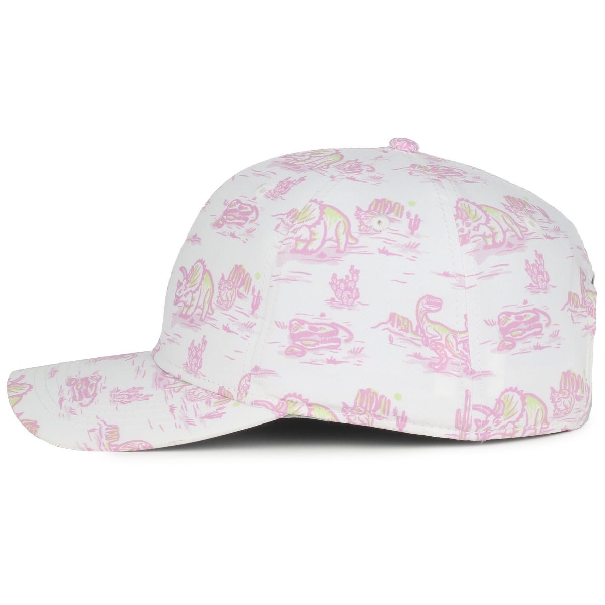 Legendary Headwear QUIVER Sublimated Print Structured Snapback Cap - Dinosaur/White and Pink