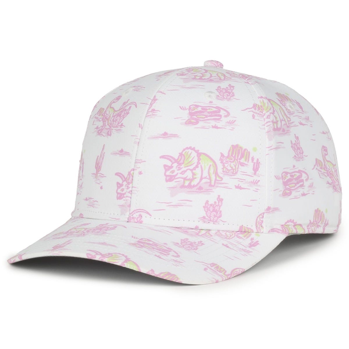 Legendary Headwear QUIVER Sublimated Print Structured Snapback Cap - Dinosaur/White and Pink