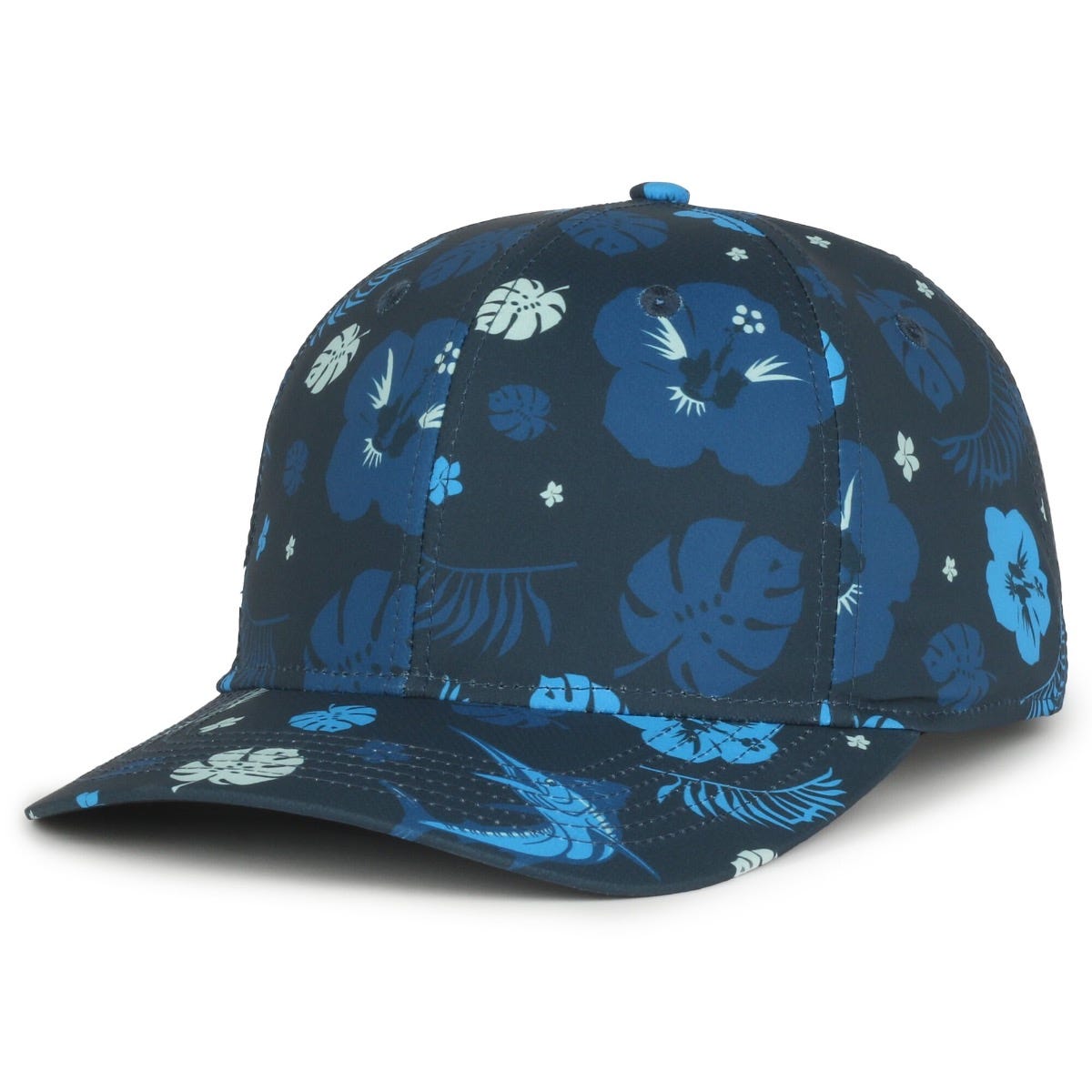 Legendary Headwear QUIVER Sublimated Print Structured Snapback Cap - Hibiscus Marlin Navy
