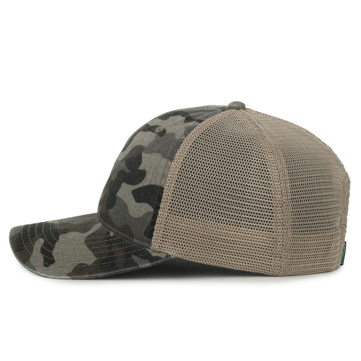 Legendary Headwear SANDBAR Washed Cotton Twill Mesh Back Trucker Cap - Camo/Tea Stain