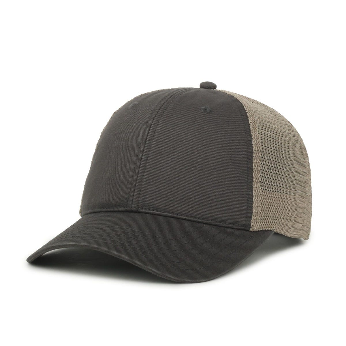 Legendary Headwear SANDBAR Washed Cotton Twill Mesh Back Trucker Cap - Dark Grey/Tea Stain