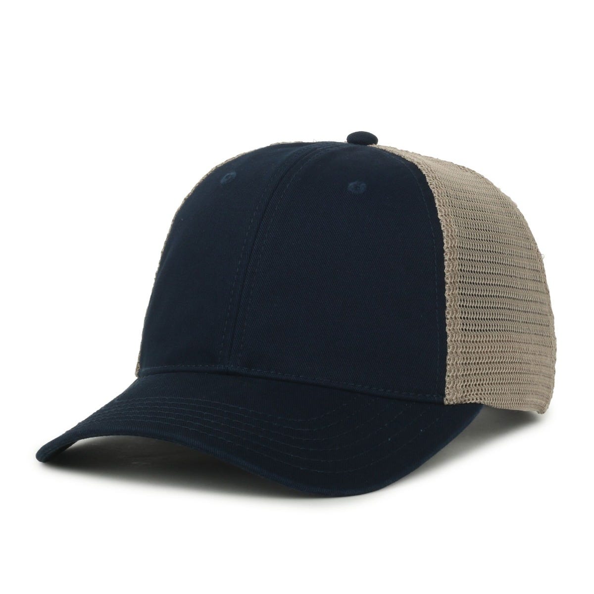 Legendary Headwear SANDBAR Washed Cotton Twill Mesh Back Trucker Cap - Navy/Tea Stain