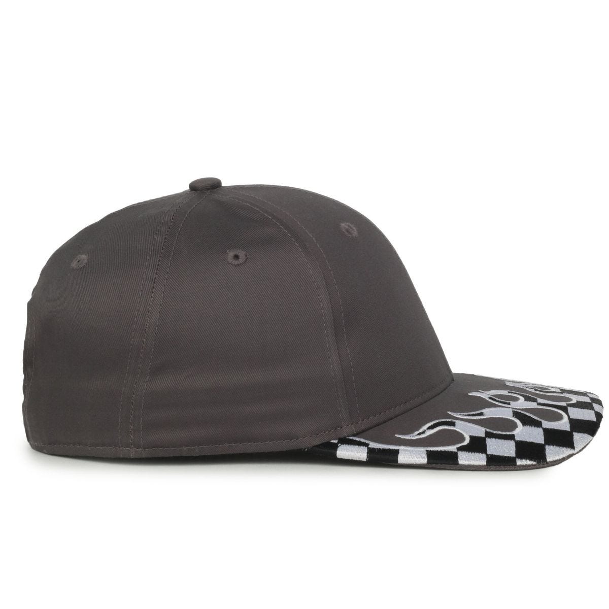 OC Sports VROOM-01 Checkered Flame Solid Back Cap - Charcoal