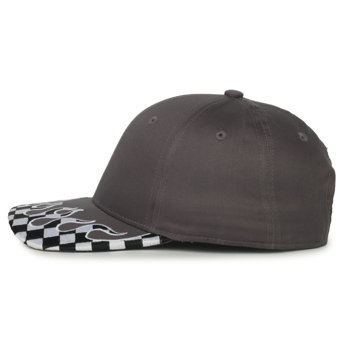 OC Sports VROOM-01 Checkered Flame Solid Back Cap - Charcoal