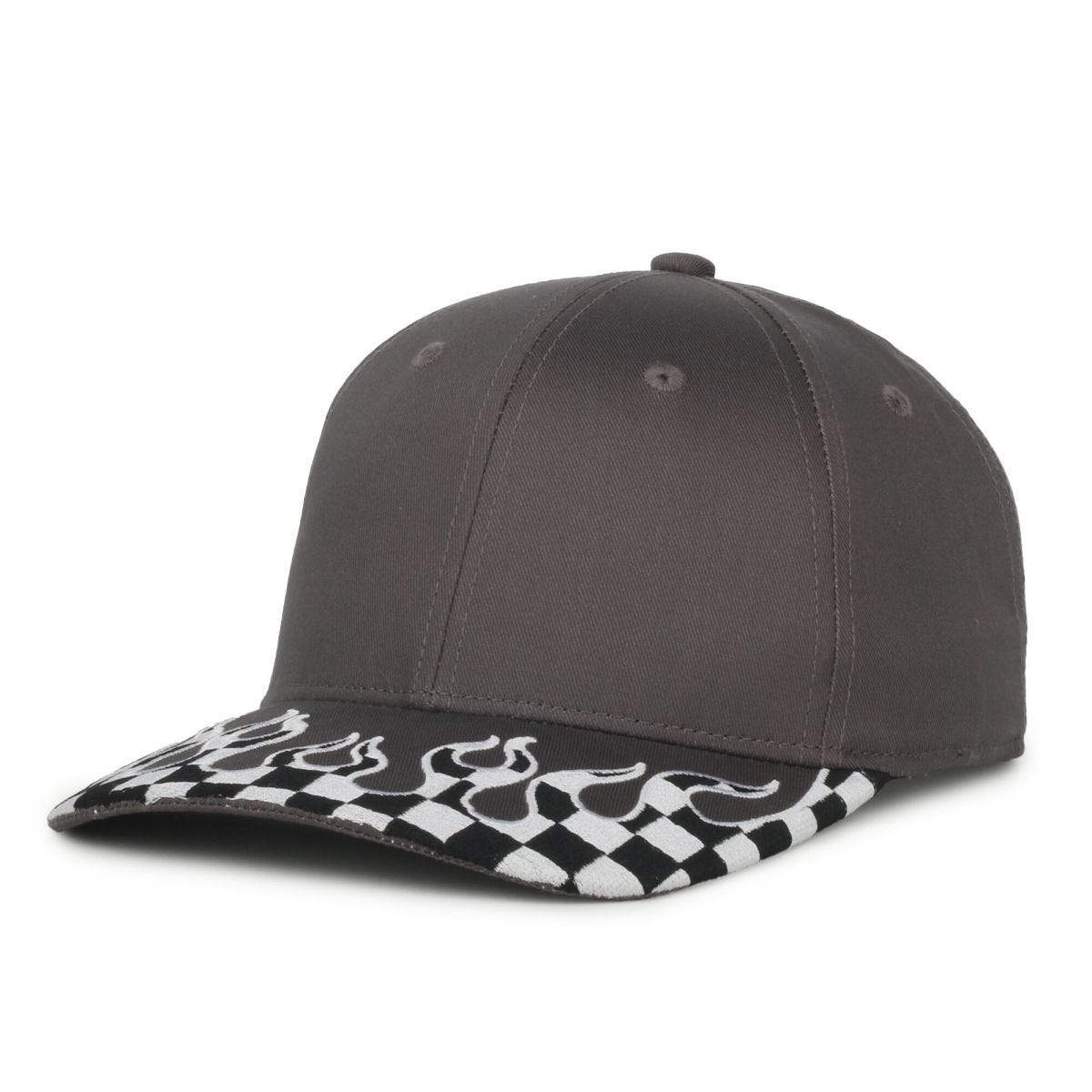 OC Sports VROOM-01 Checkered Flame Solid Back Cap - Charcoal