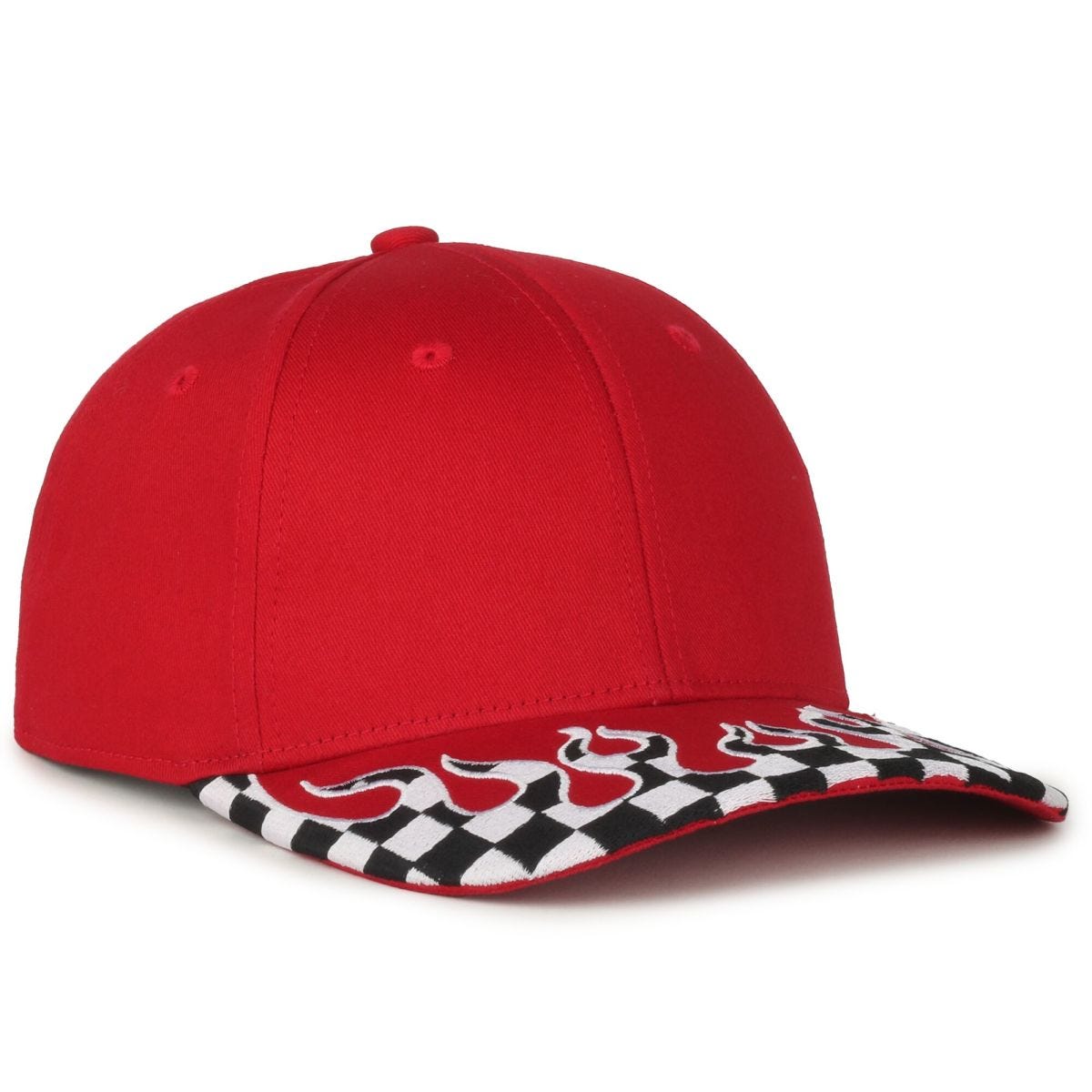 OC Sports VROOM-01 Checkered Flame Solid Back Cap - Red