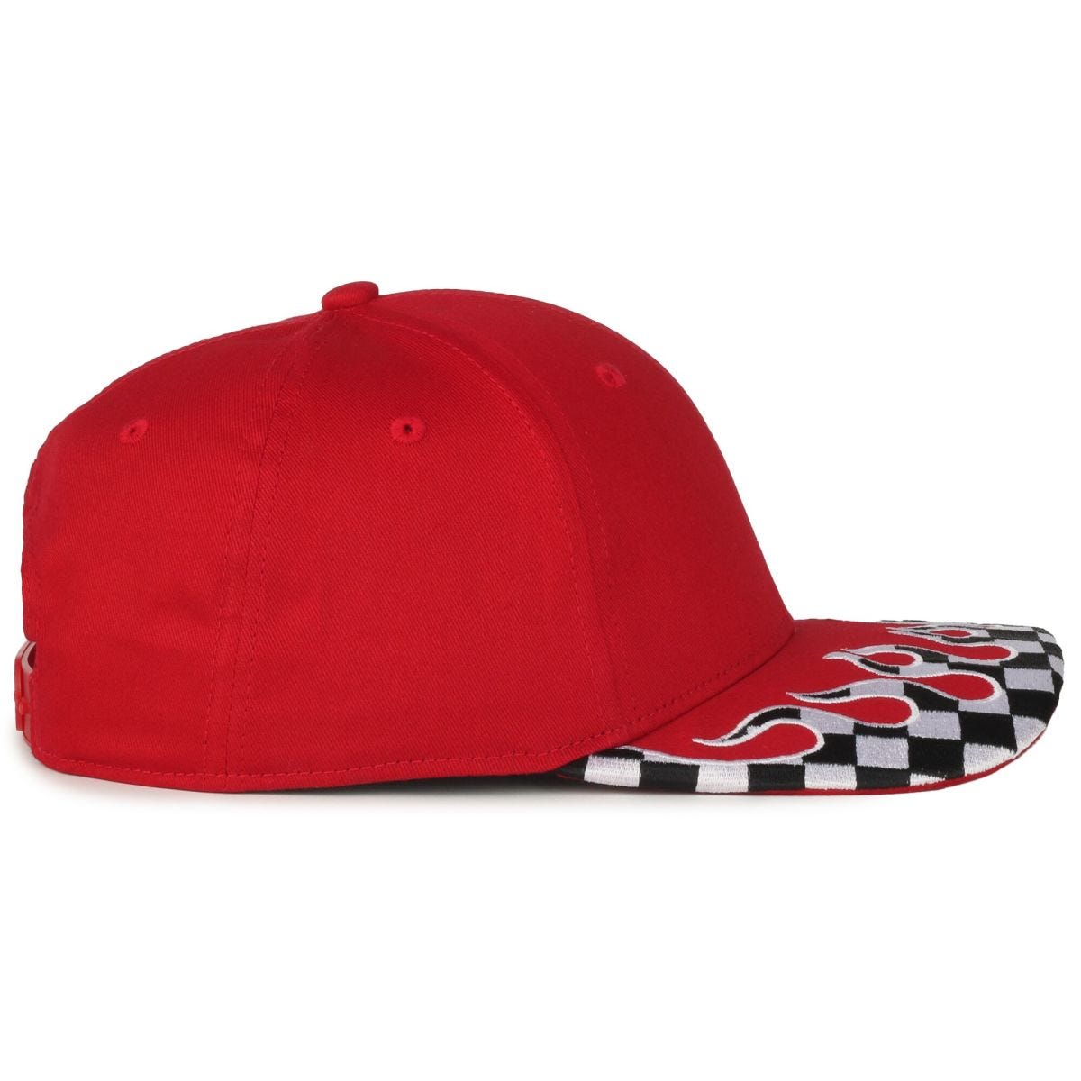 OC Sports VROOM-01 Checkered Flame Solid Back Cap - Red