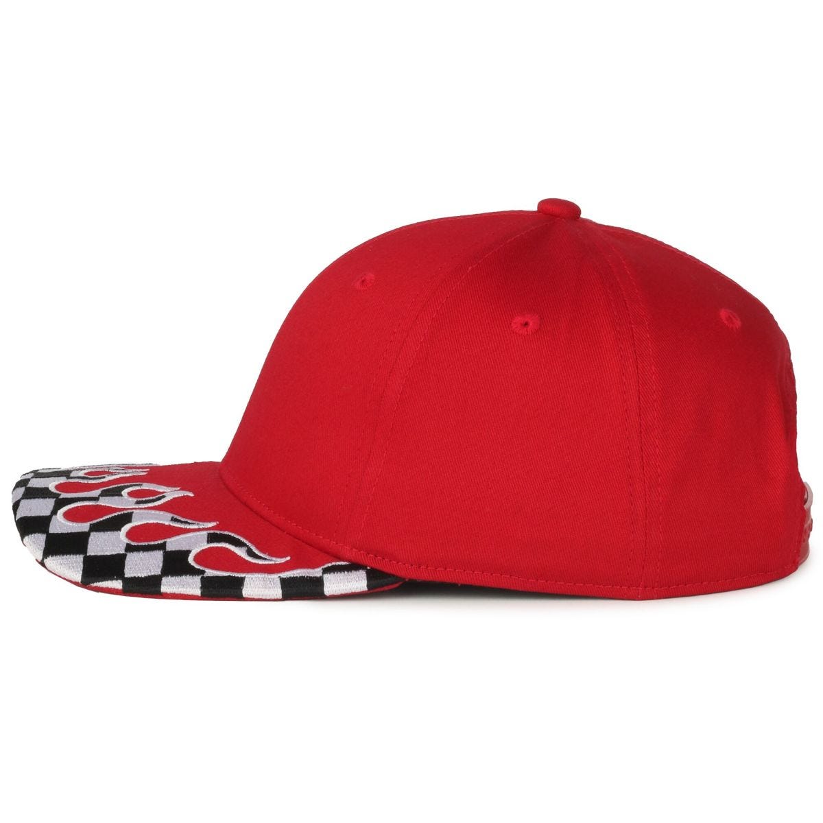 OC Sports VROOM-01 Checkered Flame Solid Back Cap - Red