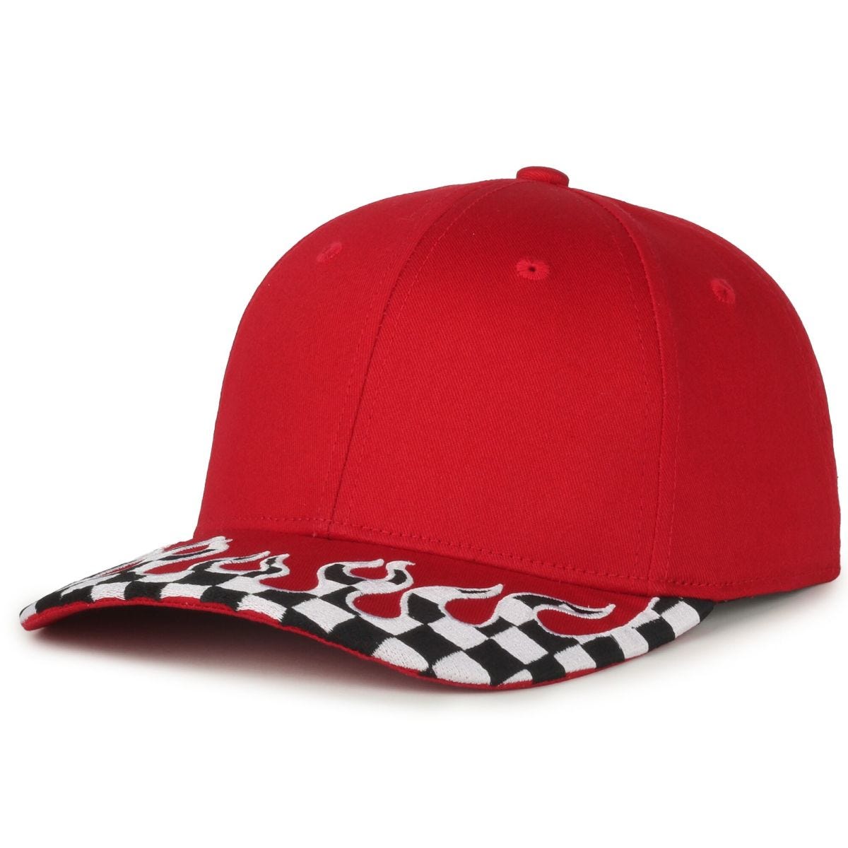 OC Sports VROOM-01 Checkered Flame Solid Back Cap - Red