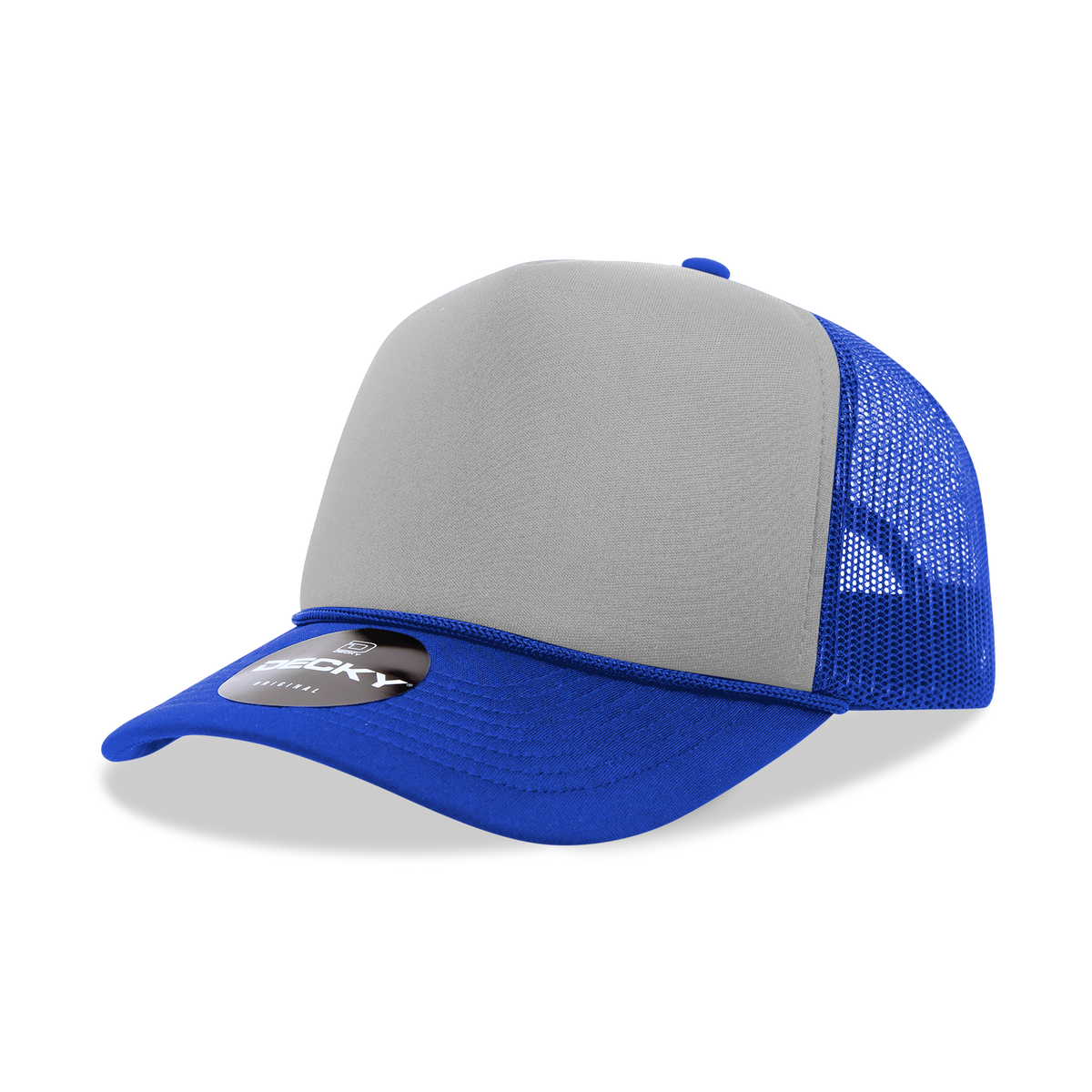 Decky 212 5 Panel Mid Profile Structured Two Tone Foam Trucker - Royal Grey