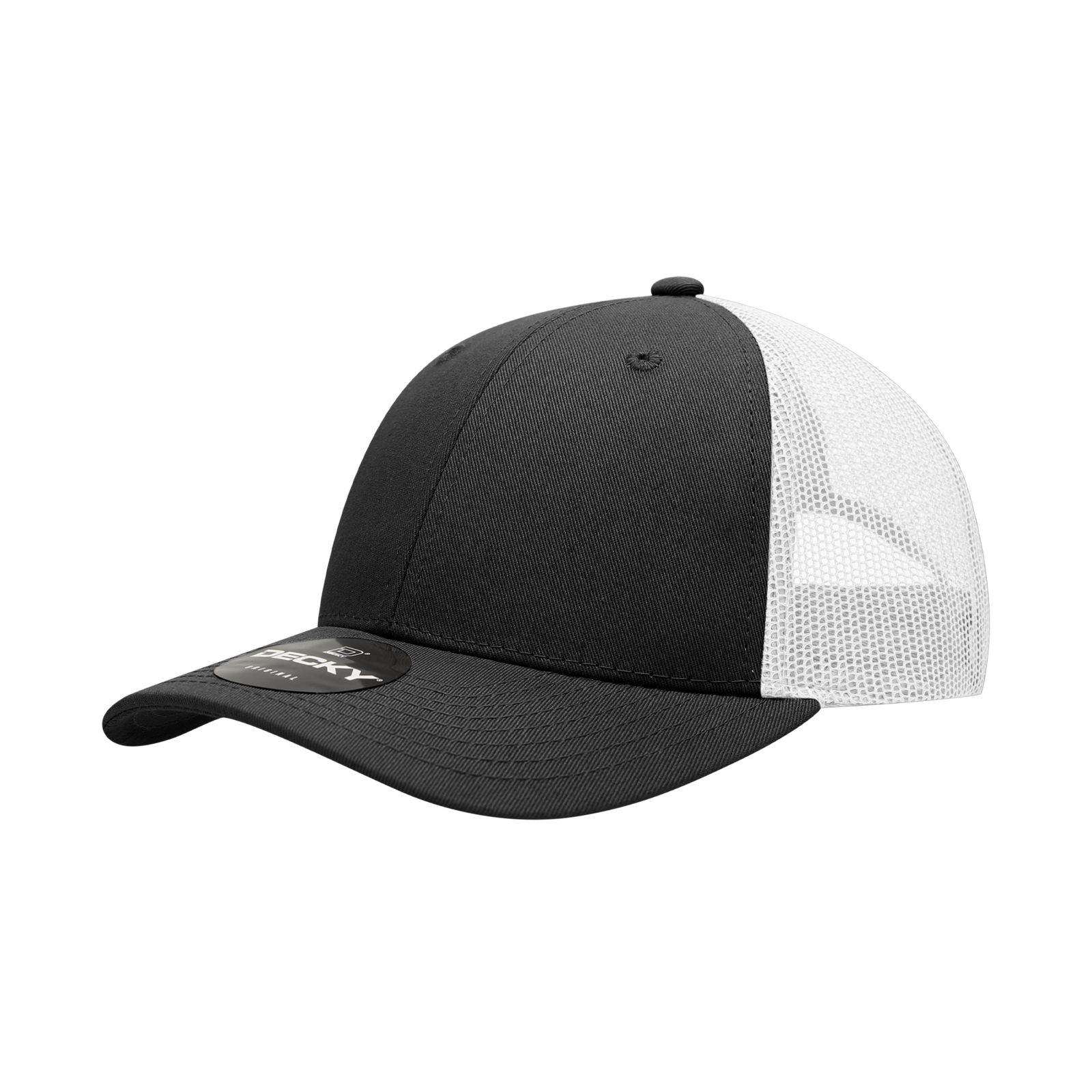 Decky 214 6 Panel Low Profile Structured Cotton Trucker - Black White