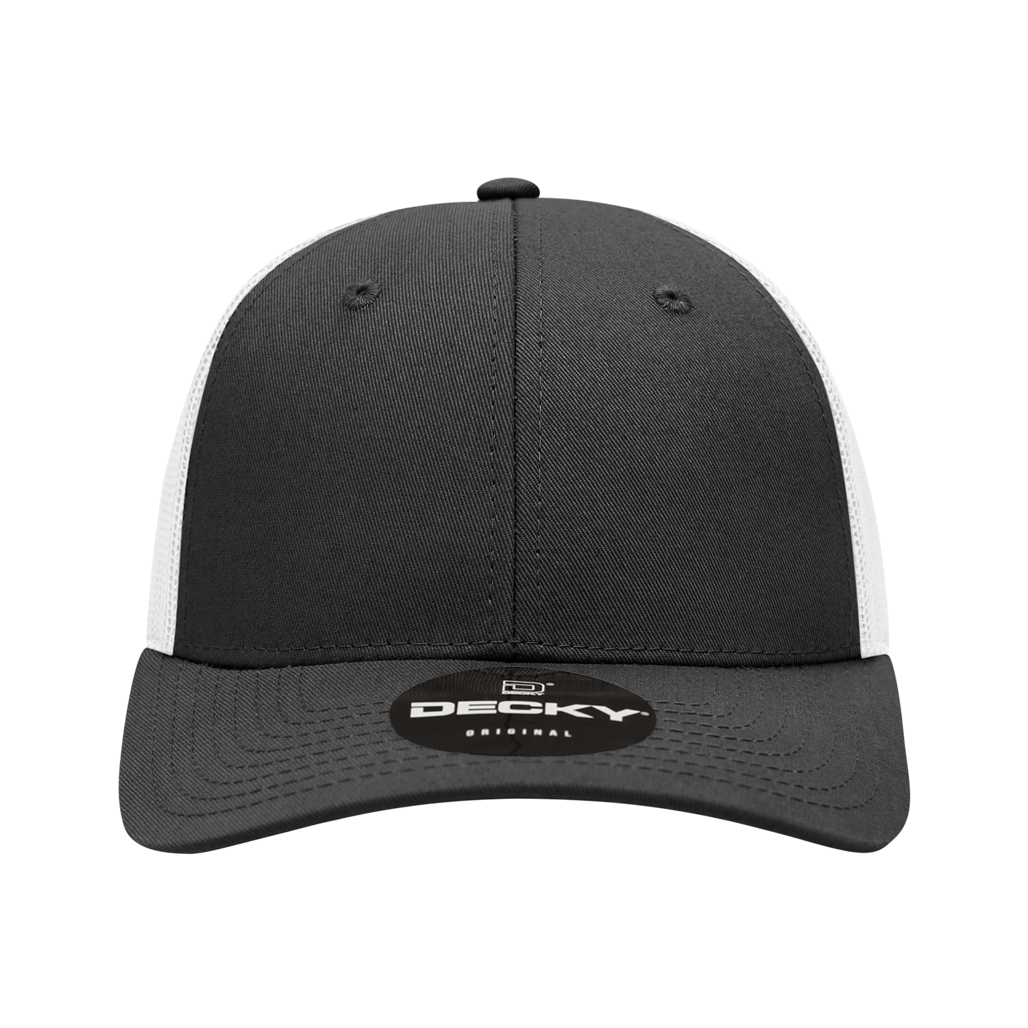 Decky 214 6 Panel Low Profile Structured Cotton Trucker - Black White