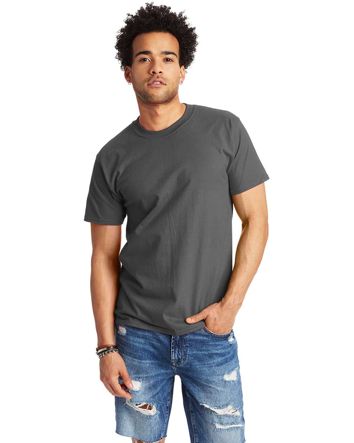 Hanes 518T Beefy-T Tall Short Sleeve T-Shirt - Smoke Grey - HIT a Double - 1