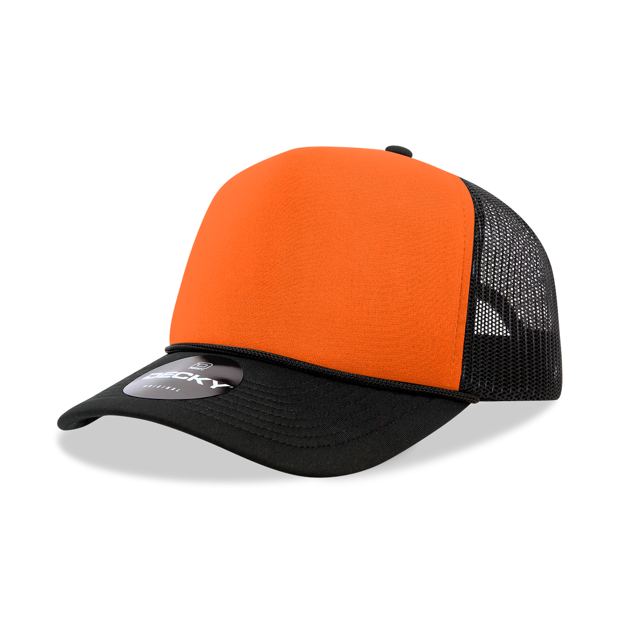 Decky 220 5 Panel Mid Profile Structured Two Tone Foam Trucker - Black Neon Orange