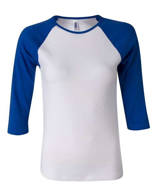 BELLA + CANVAS 2000b Women’s 1X1 Baby Rib Raglan Three-Quarter Sleeve Tee - 2000 - White  True Royal