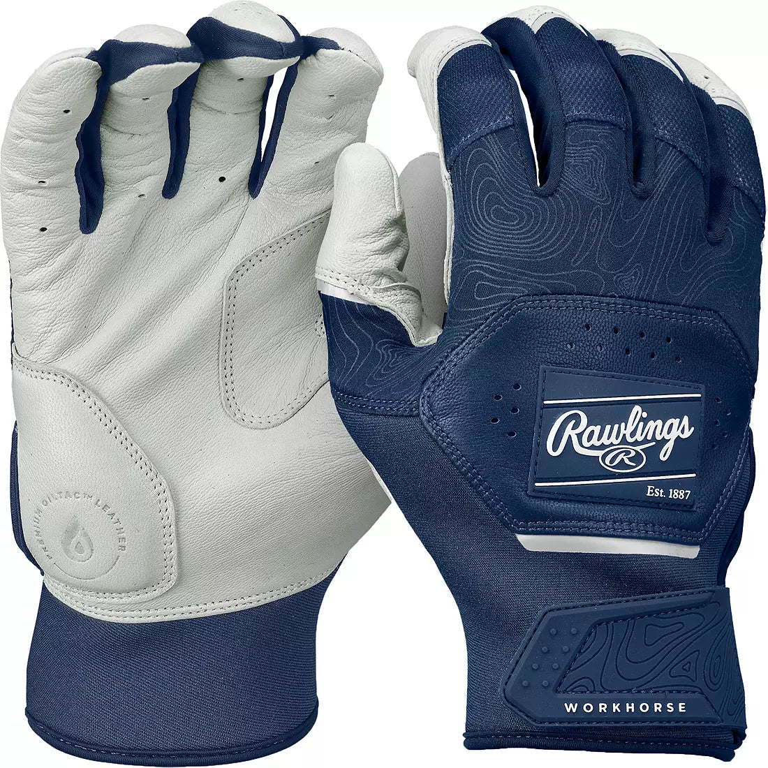 Rawlings Adult Workhorse Baseball Batting Gloves - White Navy
