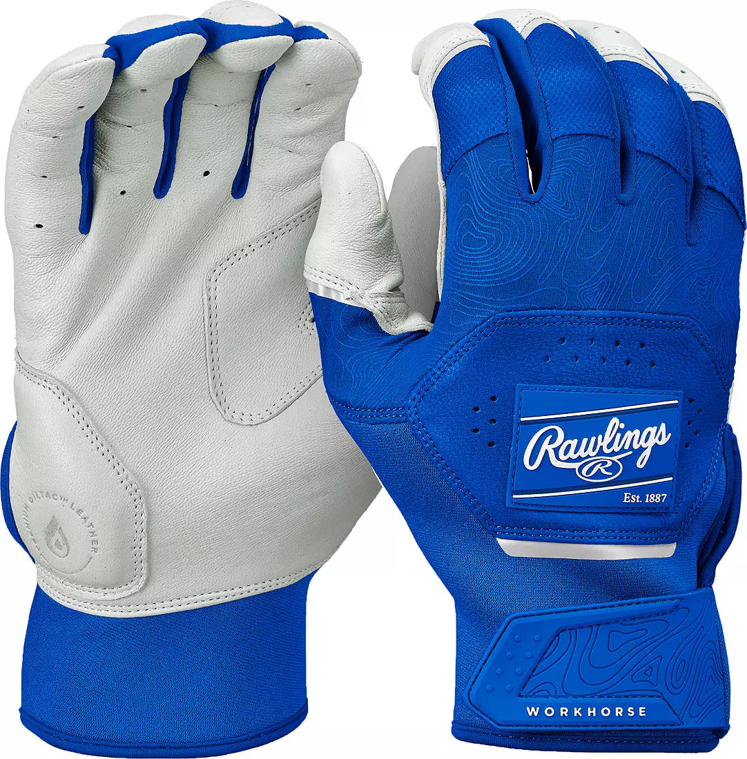 Rawlings Adult Workhorse Baseball Batting Gloves - White Roayl