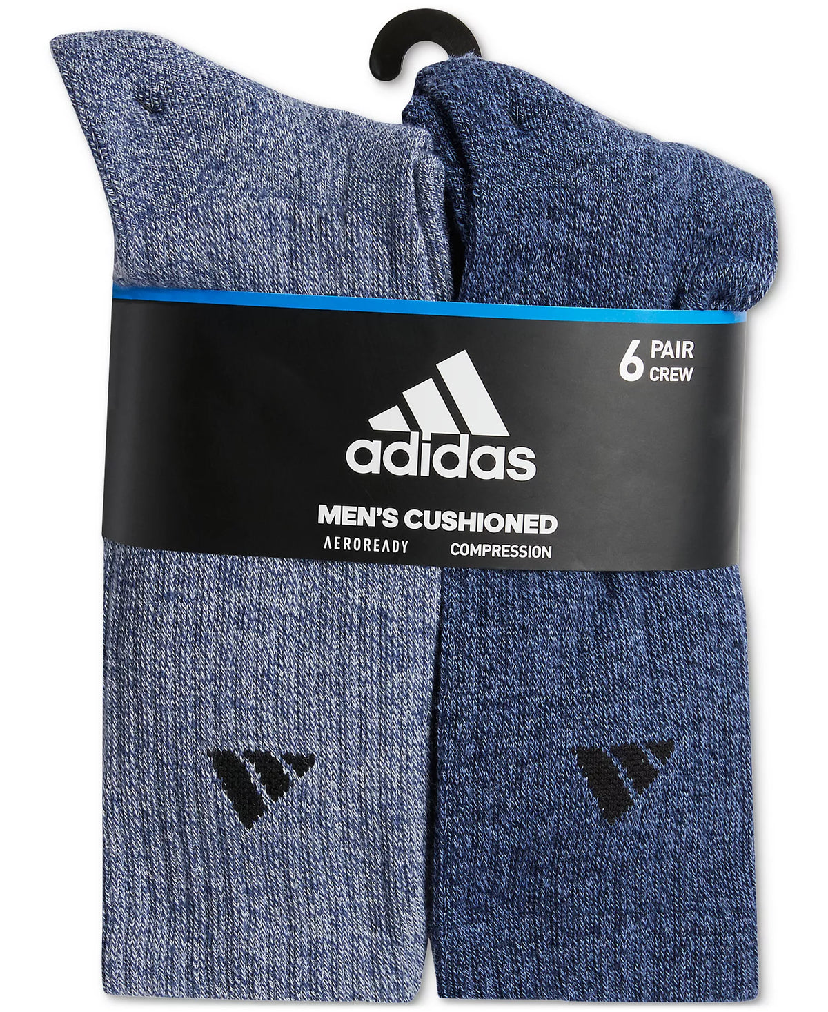 Adidas Athletic Cushioned Crew 6-Pack Men's Socks - Tech Indigo Blue Gray Navy