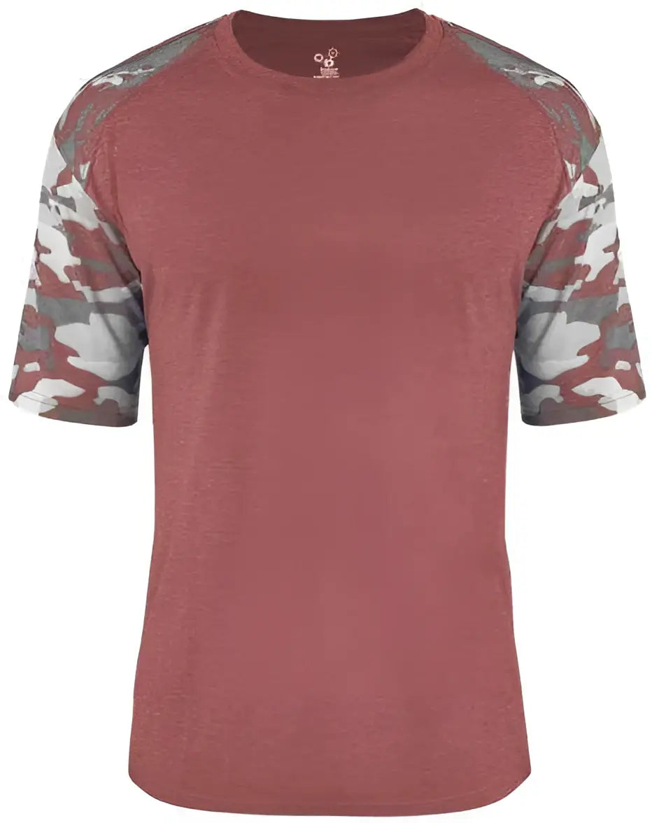 Badger Sport 4970 Vintage Camo Tri-blend Tee - Red Heather