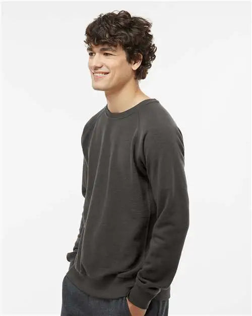 J. America 8707a Ripple Fleece Raglan Crewneck Sweatshirt - 8707 - Black