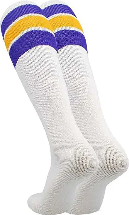 Tck Retro 3-stripe Knee High Multisport Tube Socks - White Purple Gold