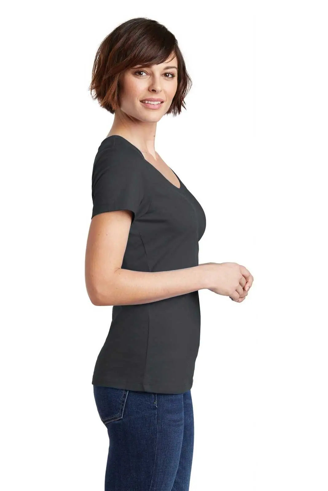District Dm106l Women’s Perfect Weight Scoop Tee - Charcoal