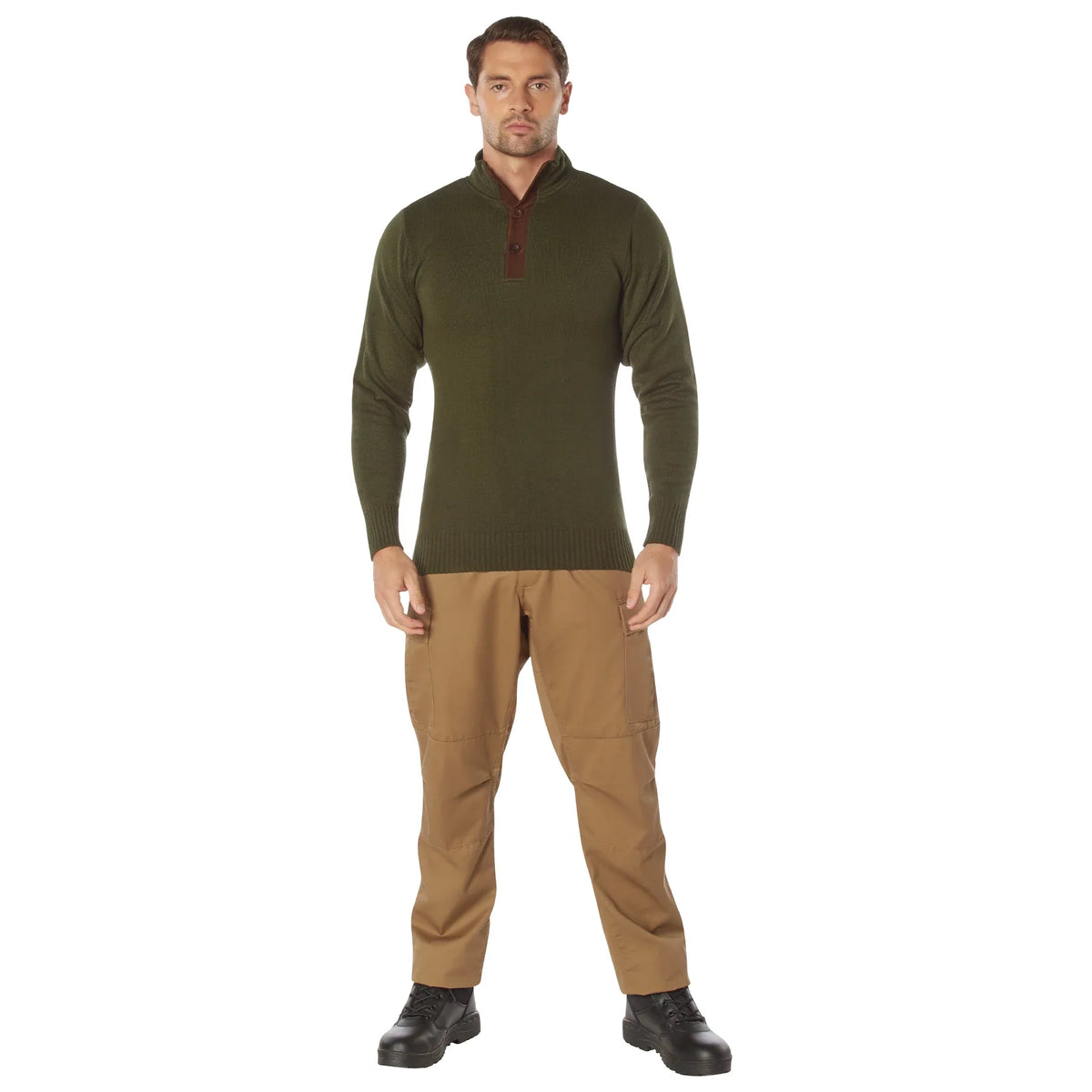 3-button Sweater with Suede Accents