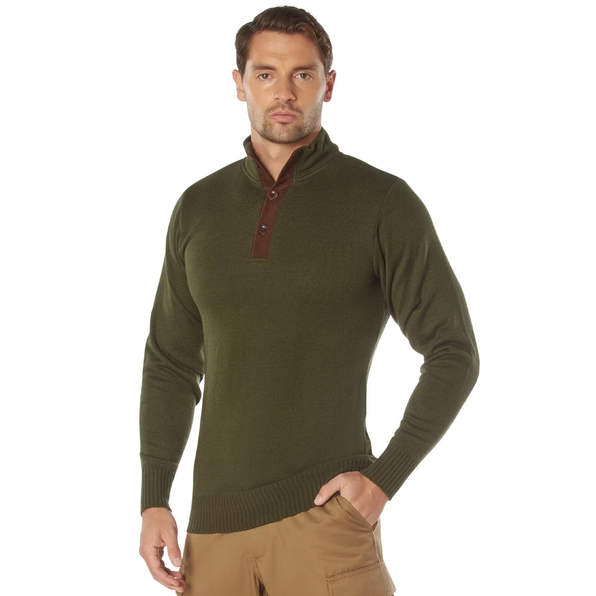 3-button Sweater with Suede Accents