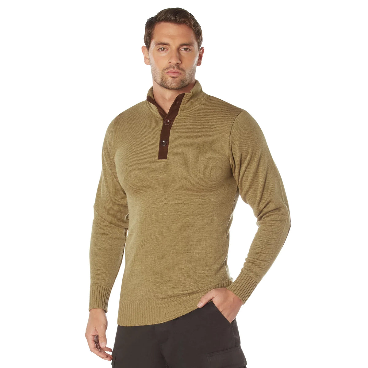 3-button Sweater with Suede Accents