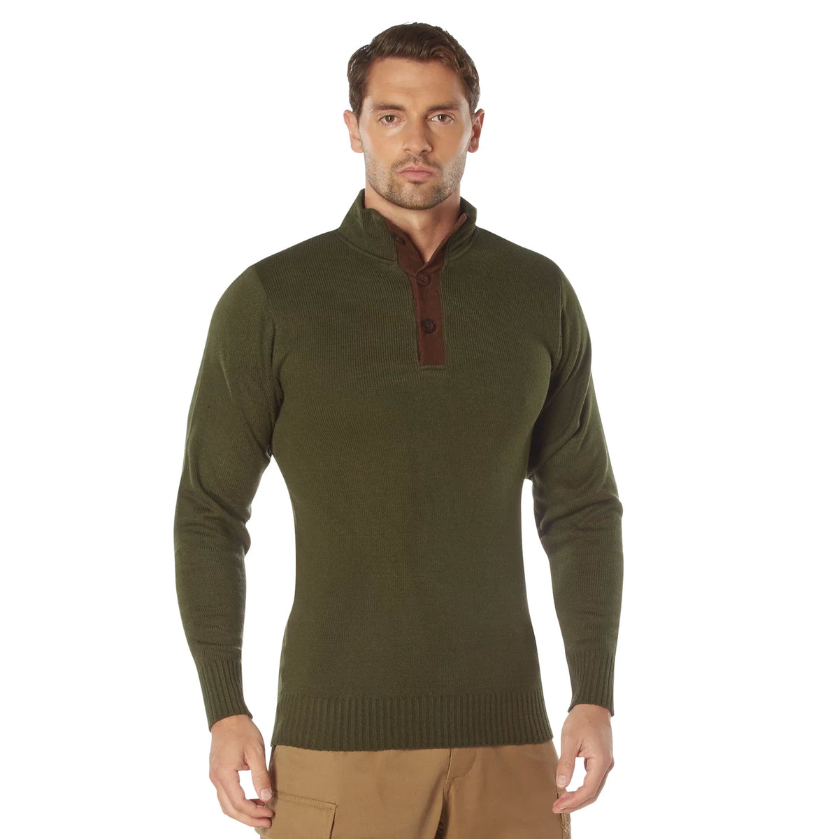 3-button Sweater with Suede Accents