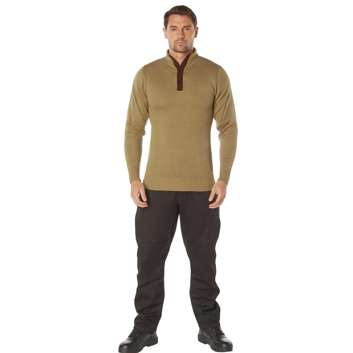 3-button Sweater with Suede Accents