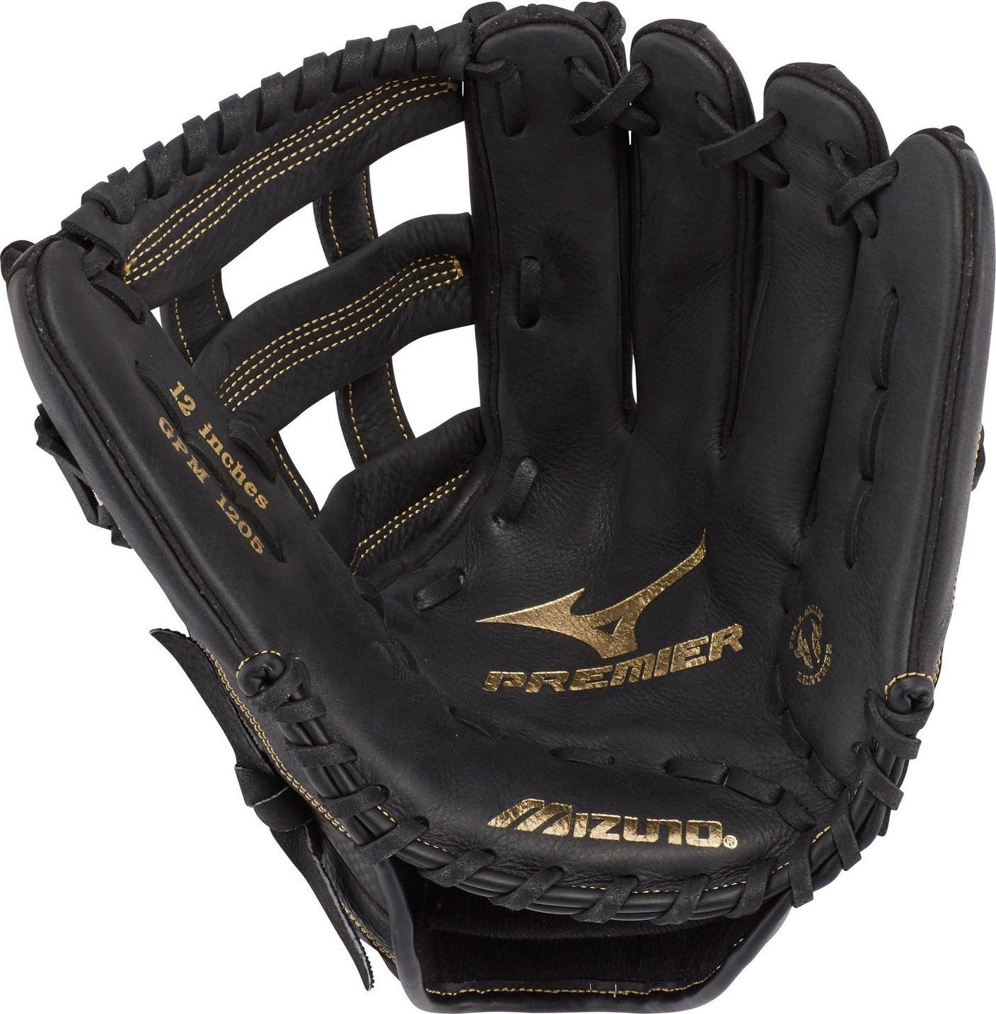 Mizuno Premier Series Slowpitch Infield Glove 12.00" - Black-Gold - HIT a Double - 1