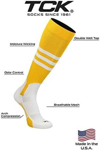 TCK Dugout Knee High Stirrup Socks - Gold White - HIT a Double - 3