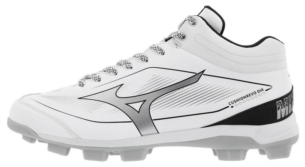 Mizuno CUSHIONREVO DIAMOND MID TPU, Cleat, Spike - White-Black - HIT a Double - 1