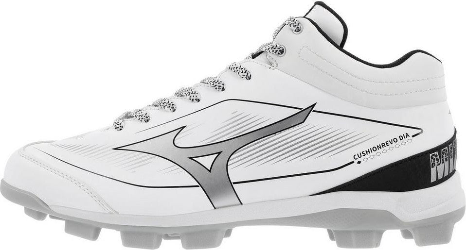 Mizuno CUSHIONREVO DIAMOND MID TPU, Cleat, Spike - White-Black - HIT a Double - 1