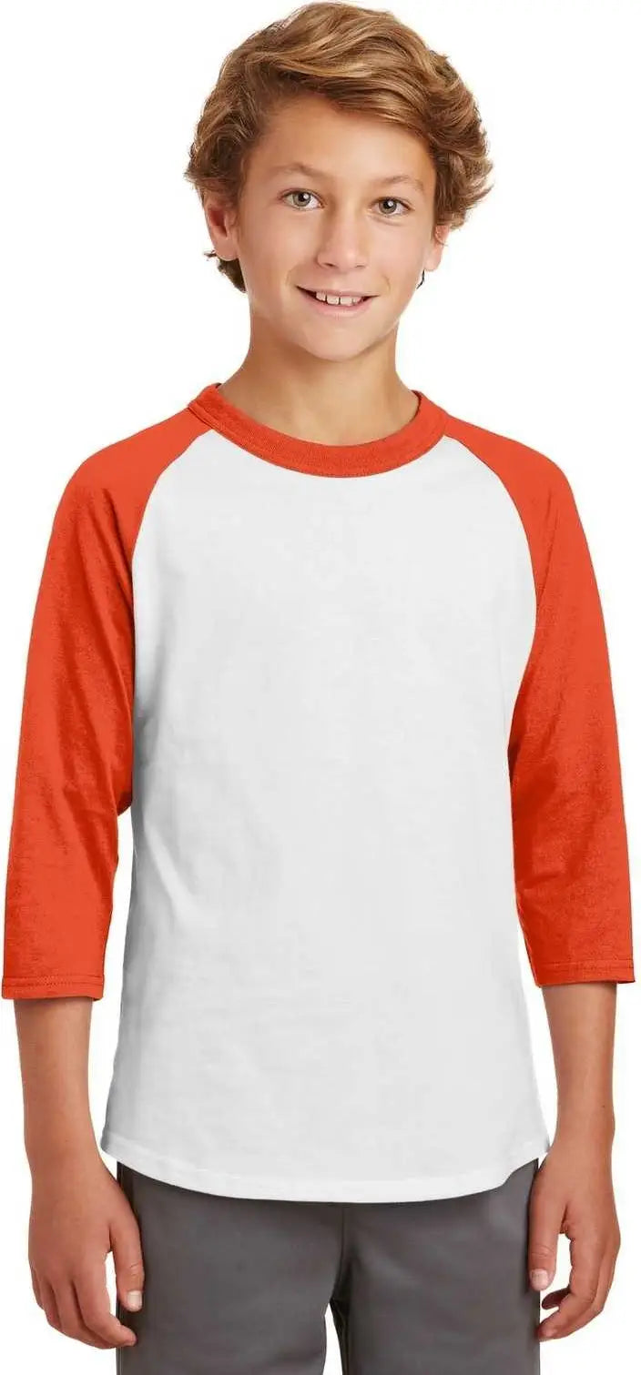 Sport-tek Yt200 Youth Colorblock Raglan Jersey - White Deep Orange