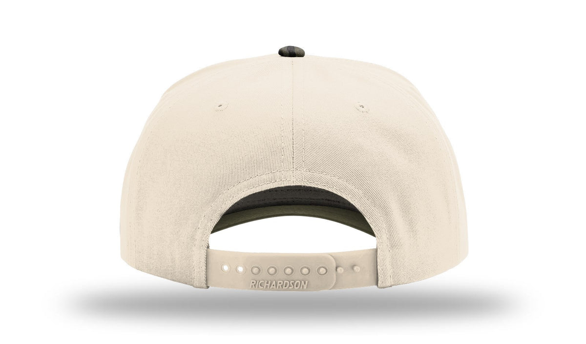 Richardson 323FPC Full Fabric Five Panel Champ Cap - Cream Mossy Oak Bottomland - back view