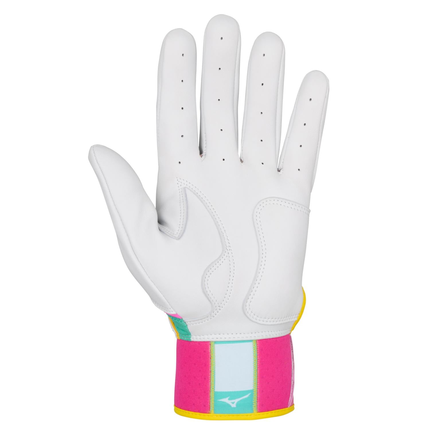 Mizuno Pro Select Adult Baseball Batting Glove - White-Teal - HIT a Double - 1