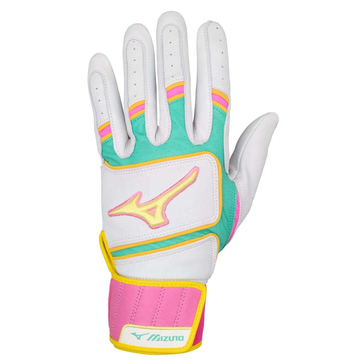 Mizuno Pro Select Adult Baseball Batting Glove - White-Teal - HIT a Double - 1
