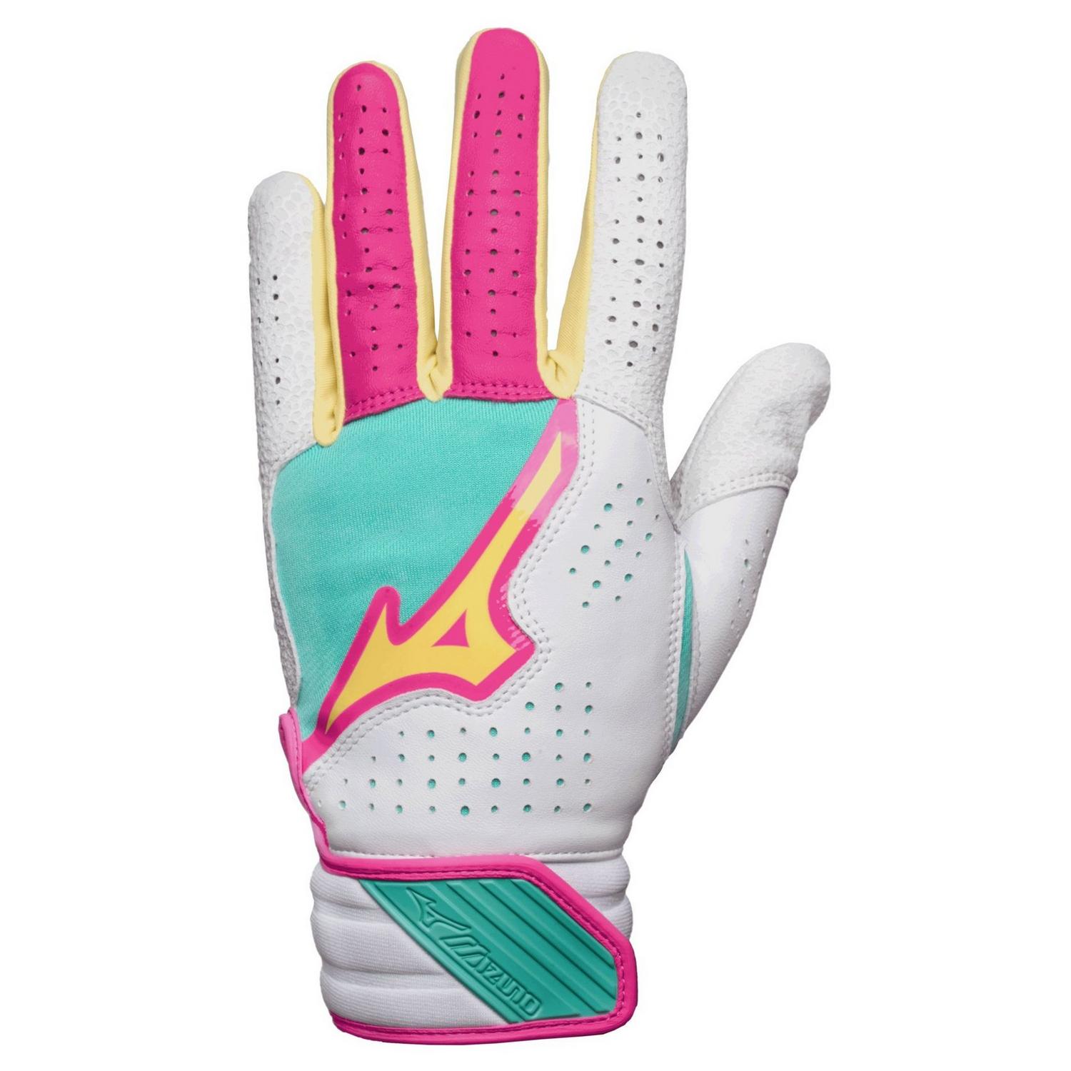 Mizuno Pro Select Fastpitch Women's Softball Batting Glove - White-Teal - HIT a Double - 1