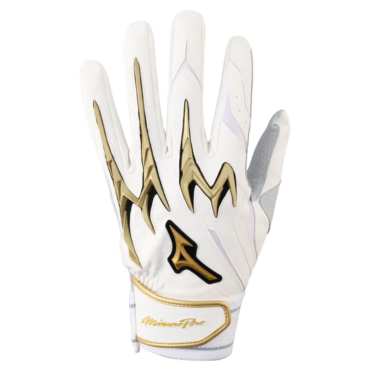 Mizuno Pro PowerArc Baseball Batting Glove - White-Gold - HIT a Double - 1