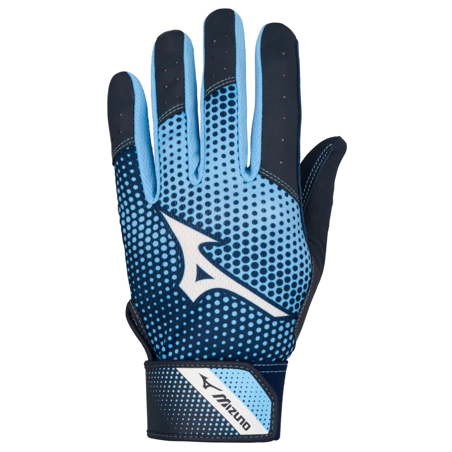 Mizuno MVP Adult Baseball Batting Glove - Navy-Light Blue - HIT a Double - 1