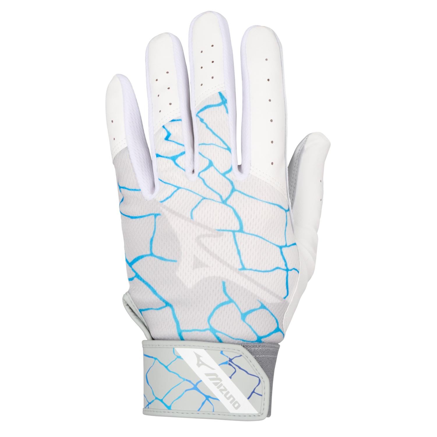 Mizuno MVP Youth Baseball Batting Glove - White-Blue - HIT a Double - 1
