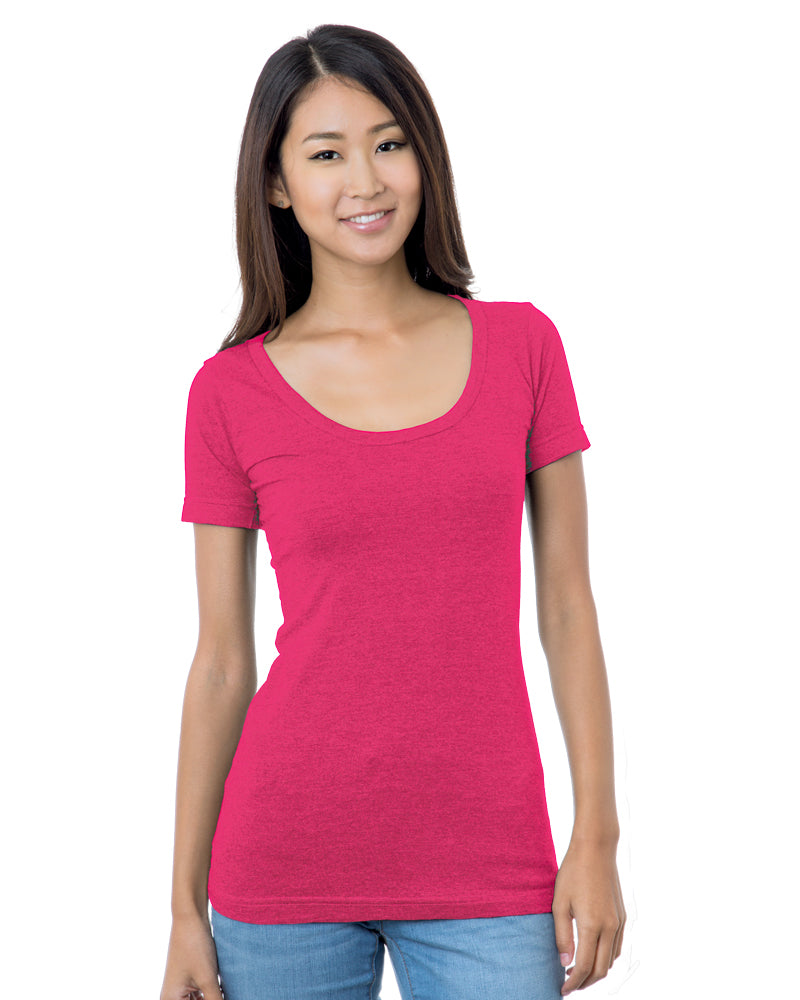 Bayside 3405 Women's USA-Made Scoop Neck T-Shirt - Bright Pink