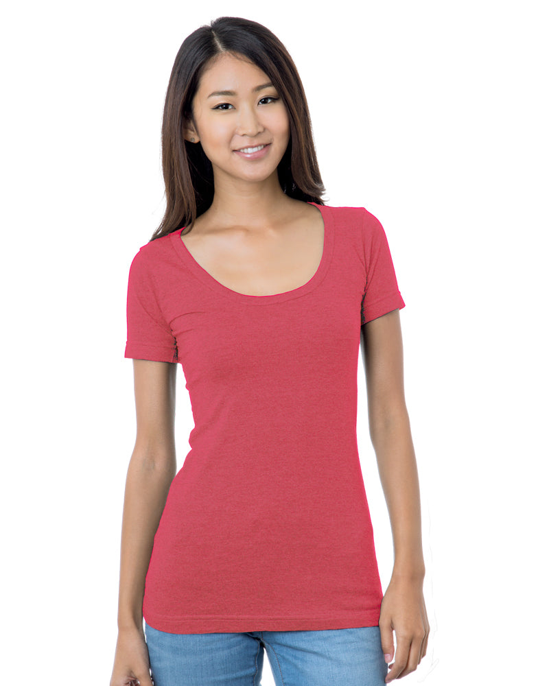 Bayside 3405 Women's USA-Made Scoop Neck T-Shirt - Heather Red