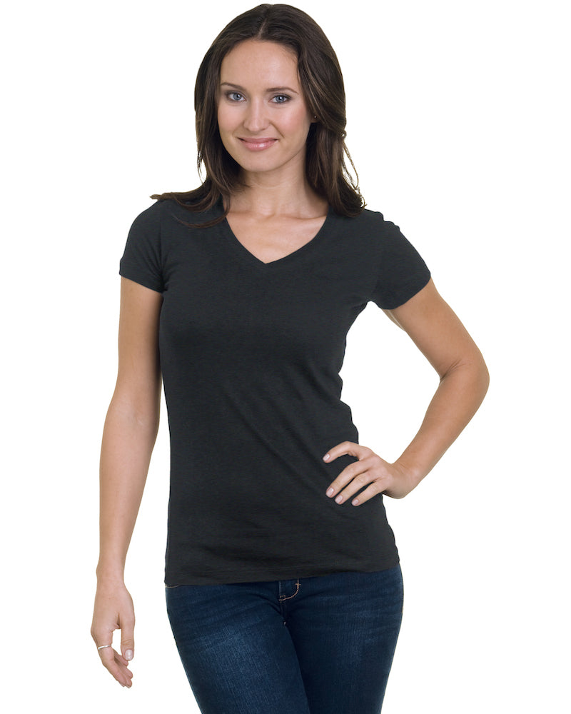 Bayside 3407 Juniors' USA-Made V-Neck T-Shirt - Heather Charcoal