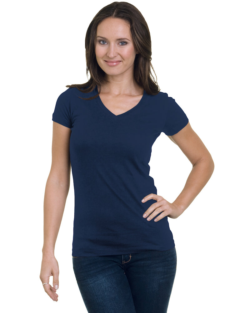 Bayside 3407 Juniors' USA-Made V-Neck T-Shirt - Navy